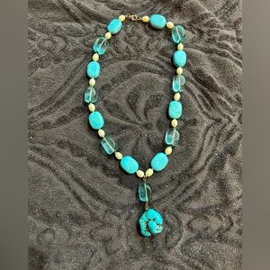 Vintage Beaded Turquoise Statement Necklace Western Boho Y2K